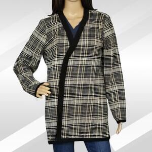 2/$30 LETY & ME Black Tan Plaid Open Front Cardigan Size XL